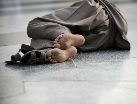 Pool man sleeping on street, poverty issue